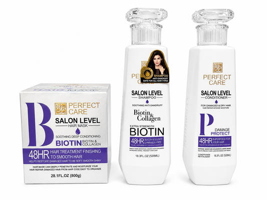 Perfect Care Salon Level Biotin  Y Collagen SHAMPOO , TRATAMIENTO Y ACONDICIONADOR CRECIMIENTO DEL CABELLO