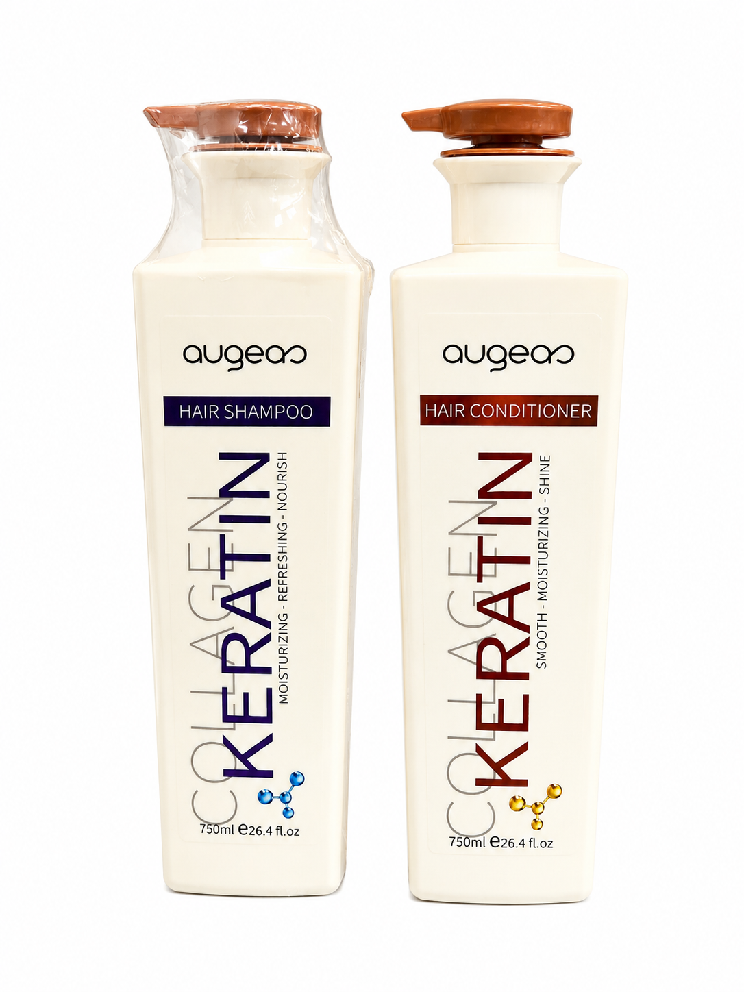 Recarga de keratina control frizz Kit Augeas Keratin – Shampoo + Acondicionador