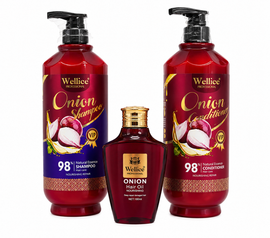 Acondicionador shampoo y serum  de Cebolla morada  Wellice Professional crecimiento control caída